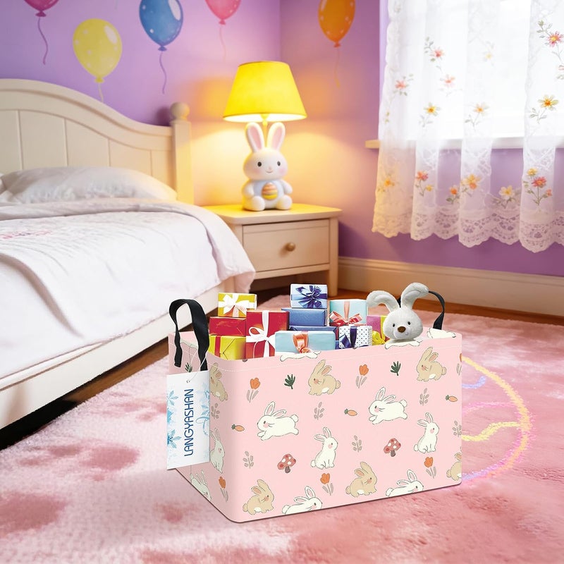 ONOEV Rectangular Rabbit Storage Basket,Bunny toy Organization Bin,Versatile Clothes Container,Gift Hamper for Girls and Boys(Pink Rabbit) - Image 5